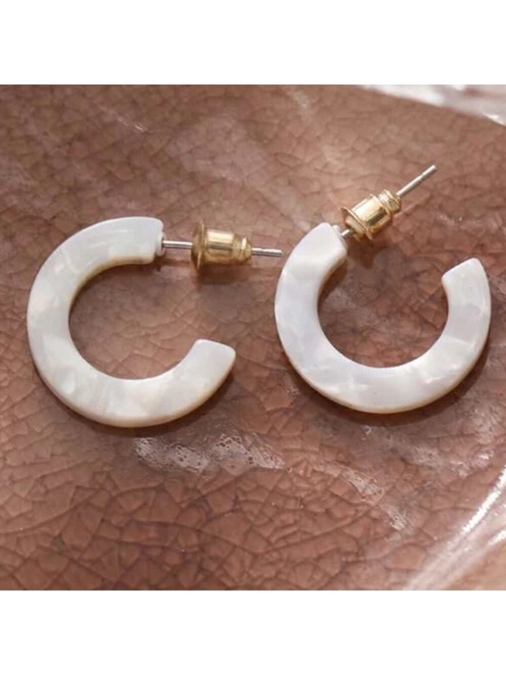 Moon stone half hoop c shape hanging earrings